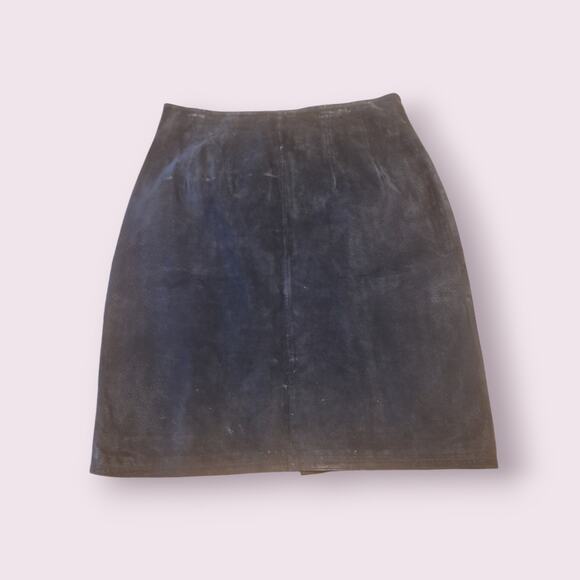 VTG Jacqueline Ferrar 100% Black Suede Leather Pencil Skirt Size 12 90s Chic - Picture 1 of 8